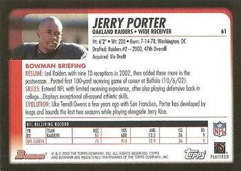 2003 Bowman #61 Jerry Porter Back