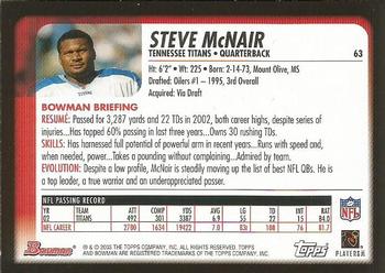 2003 Bowman #63 Steve McNair Back