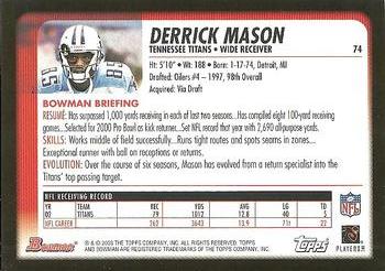 2003 Bowman #74 Derrick Mason Back