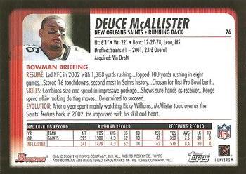 2003 Bowman #76 Deuce McAllister Back