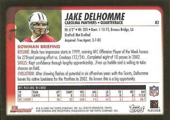 2003 Bowman #82 Jake Delhomme Back