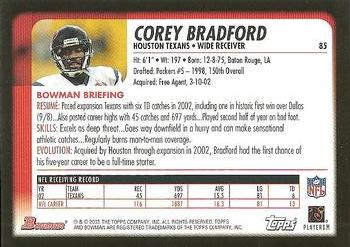 2003 Bowman #85 Corey Bradford Back