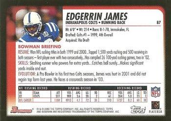 2003 Bowman #87 Edgerrin James Back