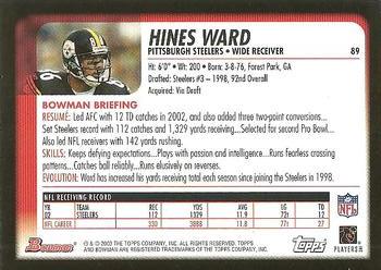 2003 Bowman #89 Hines Ward Back