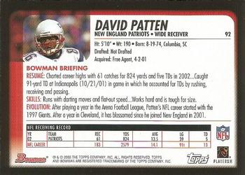 2003 Bowman #92 David Patten Back