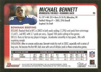 2003 Bowman #93 Michael Bennett Back