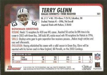 2003 Bowman #101 Terry Glenn Back