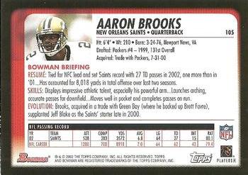 2003 Bowman #105 Aaron Brooks Back