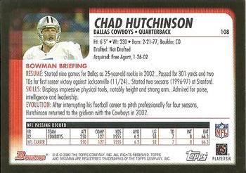 2003 Bowman #108 Chad Hutchinson Back