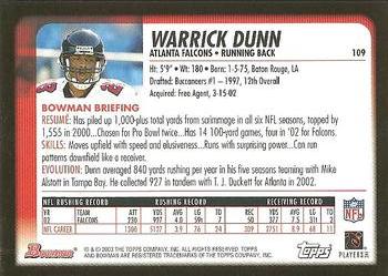 2003 Bowman #109 Warrick Dunn Back