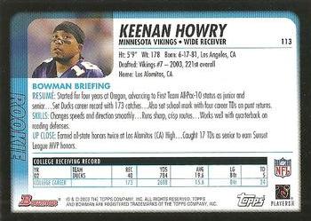 2003 Bowman #113 Keenan Howry Back