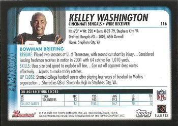 2003 Bowman #116 Kelley Washington Back