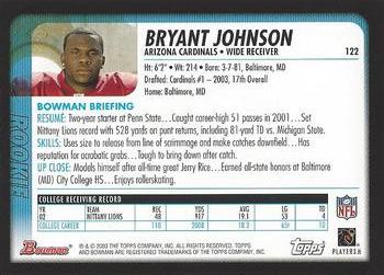 2003 Bowman #122 Bryant Johnson Back