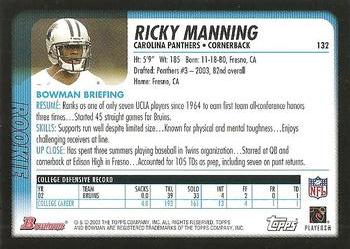 2003 Bowman #132 Ricky Manning Back