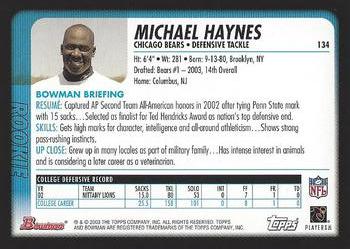 2003 Bowman #134 Michael Haynes Back