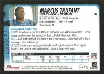 2003 Bowman #137 Marcus Trufant Back
