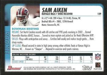 2003 Bowman #139 Sam Aiken Back