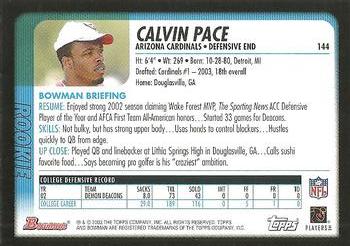 2003 Bowman #144 Calvin Pace Back