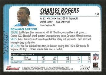 2003 Bowman #150 Charles Rogers Back