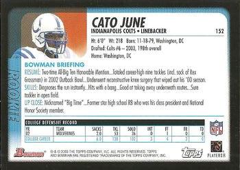 2003 Bowman #152 Cato June Back