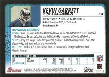 2003 Bowman #159 Kevin Garrett Back