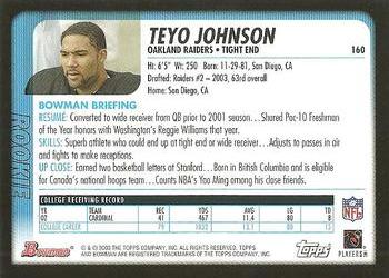 2003 Bowman #160 Teyo Johnson Back