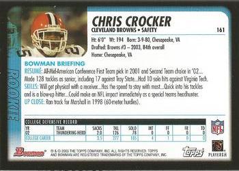 2003 Bowman #161 Chris Crocker Back