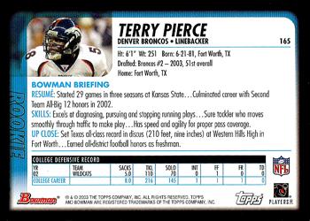 2003 Bowman #165 Terry Pierce Back