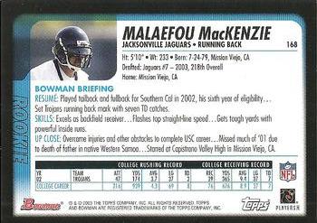 2003 Bowman #168 Malaefou Mackenzie Back