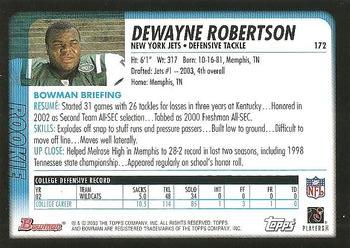 2003 Bowman #172 DeWayne Robertson Back