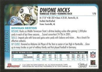 2003 Bowman #173 Dwone Hicks Back
