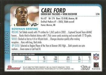 2003 Bowman #174 Carl Ford Back