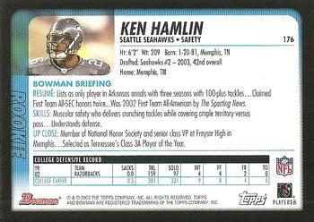 2003 Bowman #176 Ken Hamlin Back