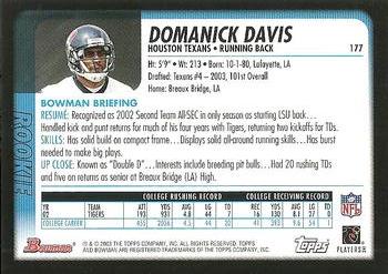 2003 Bowman #177 Domanick Davis Back