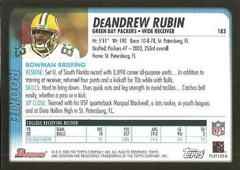 2003 Bowman #183 DeAndrew Rubin Back