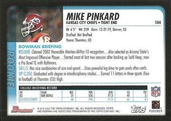 2003 Bowman #184 Mike Pinkard Back