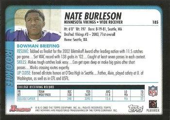 2003 Bowman #185 Nate Burleson Back