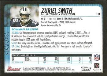 2003 Bowman #194 Zuriel Smith Back