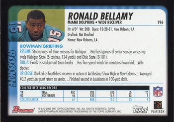 2003 Bowman #196 Ronald Bellamy Back