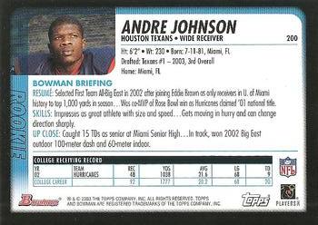 2003 Bowman #200 Andre Johnson Back