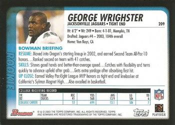 2003 Bowman #209 George Wrighster Back