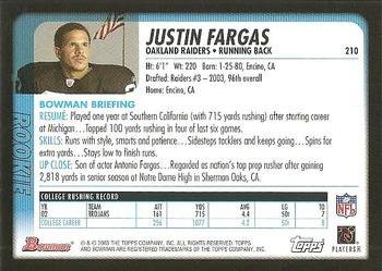 2003 Bowman #210 Justin Fargas Back