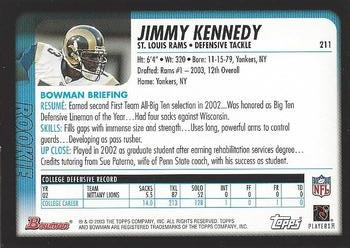 2003 Bowman #211 Jimmy Kennedy Back