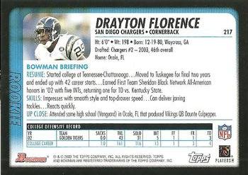 2003 Bowman #217 Drayton Florence Back