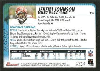 2003 Bowman #218 Jeremi Johnson Back