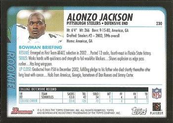 2003 Bowman #230 Alonzo Jackson Back