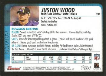 2003 Bowman #237 Juston Wood Back