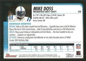 2003 Bowman #238 Mike Doss Back