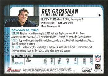 2003 Bowman #240 Rex Grossman Back