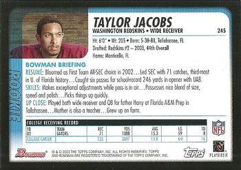 2003 Bowman #245 Taylor Jacobs Back